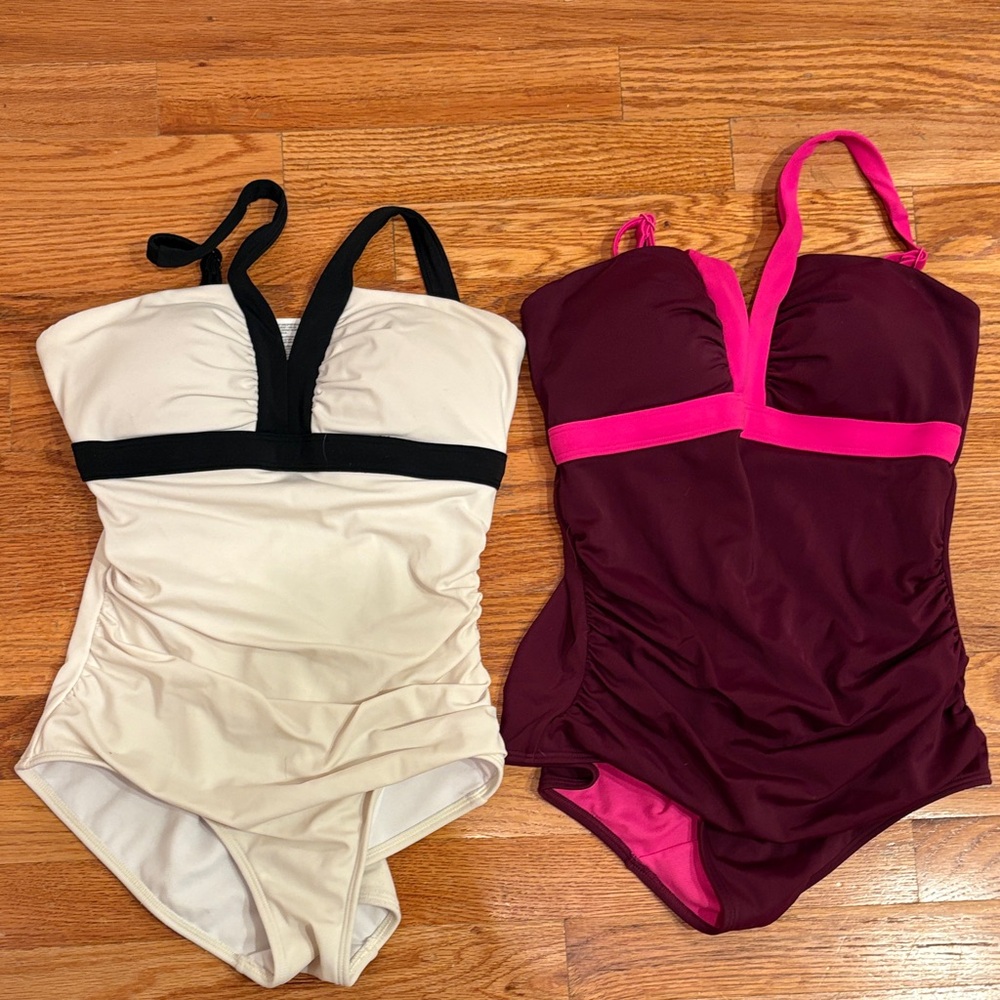 Boden Women’s One-Piece Swimsuits in Cream/Black and Burgundy/Pink